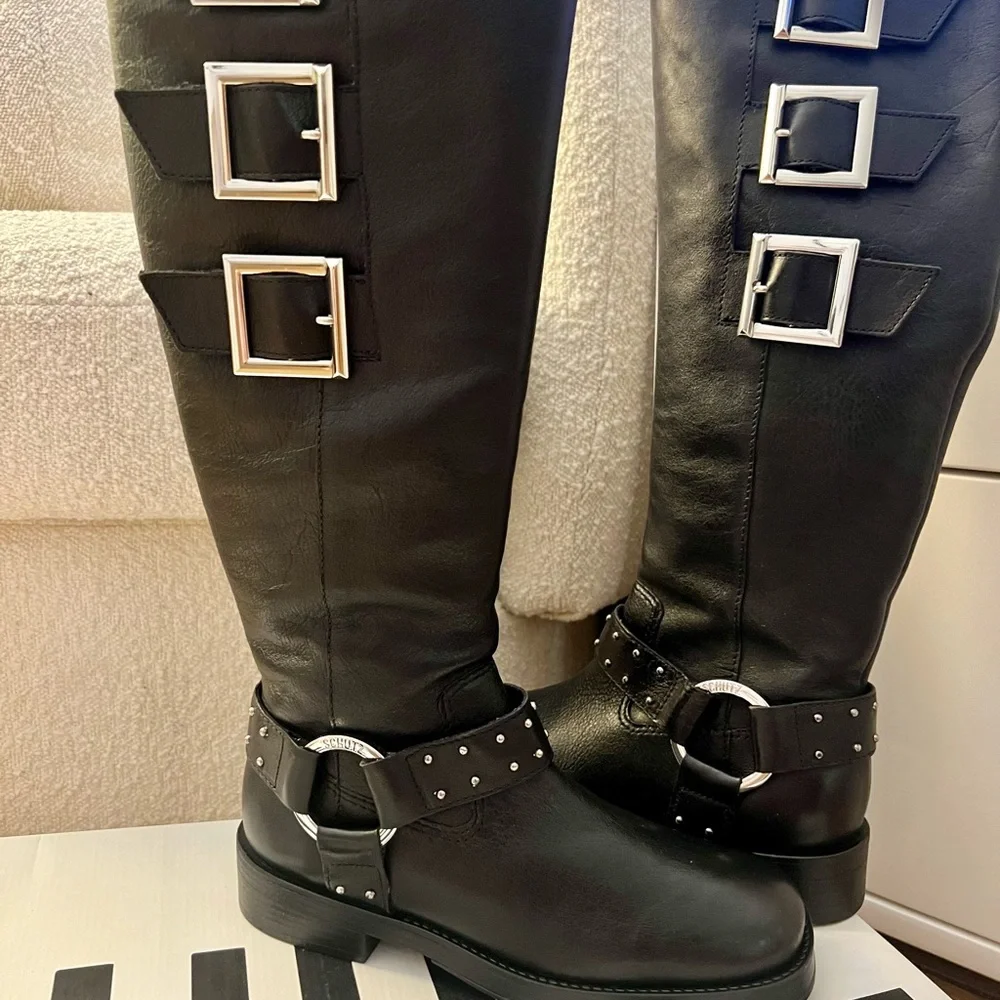 Schutz Knee High Black Luccia Buckle Graxo boot - size 6.5 - Picture 3 of 7